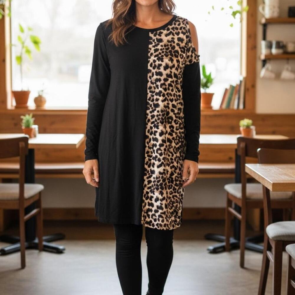 Celeste black and leopard print color block dress - XL